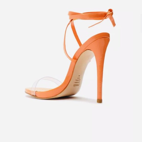 Schutz Cloe Vinyl Open Toe Sz 7B Lace Up Ankle Strap Stiletto High Heel Sandals - Picture 2 of 14